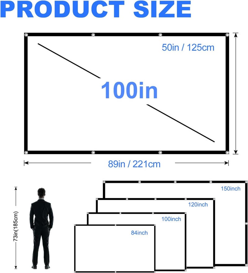 DUYIKJ 100 inch Projector Screen, Foldable Washable Portable Rear Front Projector Screen 4K Indoor Outdoor 16:9 HD Projection Movies Screen for Backyard Home Theater Office - Image 5